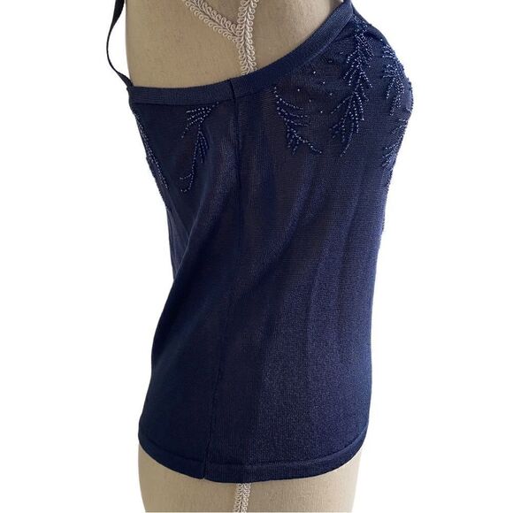 Dana Buchman Knit Beaded Blue Tank Top Size SP - Picture 4 of 7
